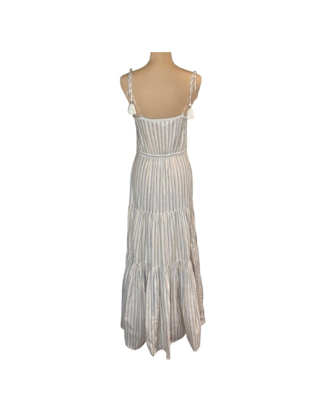 Veronica Beard Striped Cotton Lurex Tiered Maxi Dress Button Front XS Tassels - Picture 4 of 16